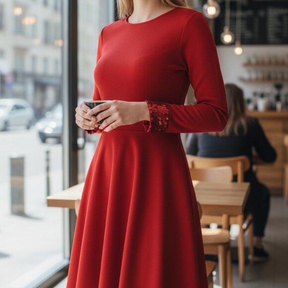 Jason Wu Dresses & Skirts - Red Hot Jason Wu Knit Dress With Paillette Cuff Accents (Size L)